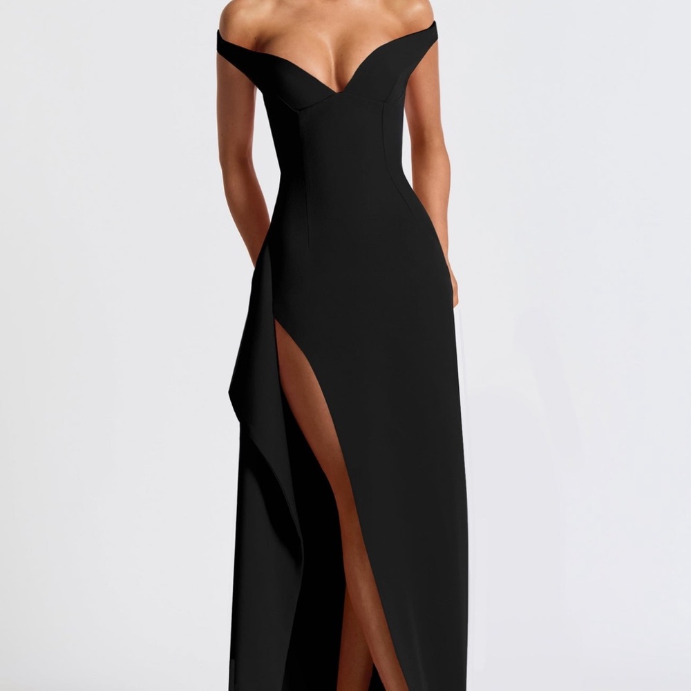 Off-Shoulder Asymmetrical Black Evening Dress